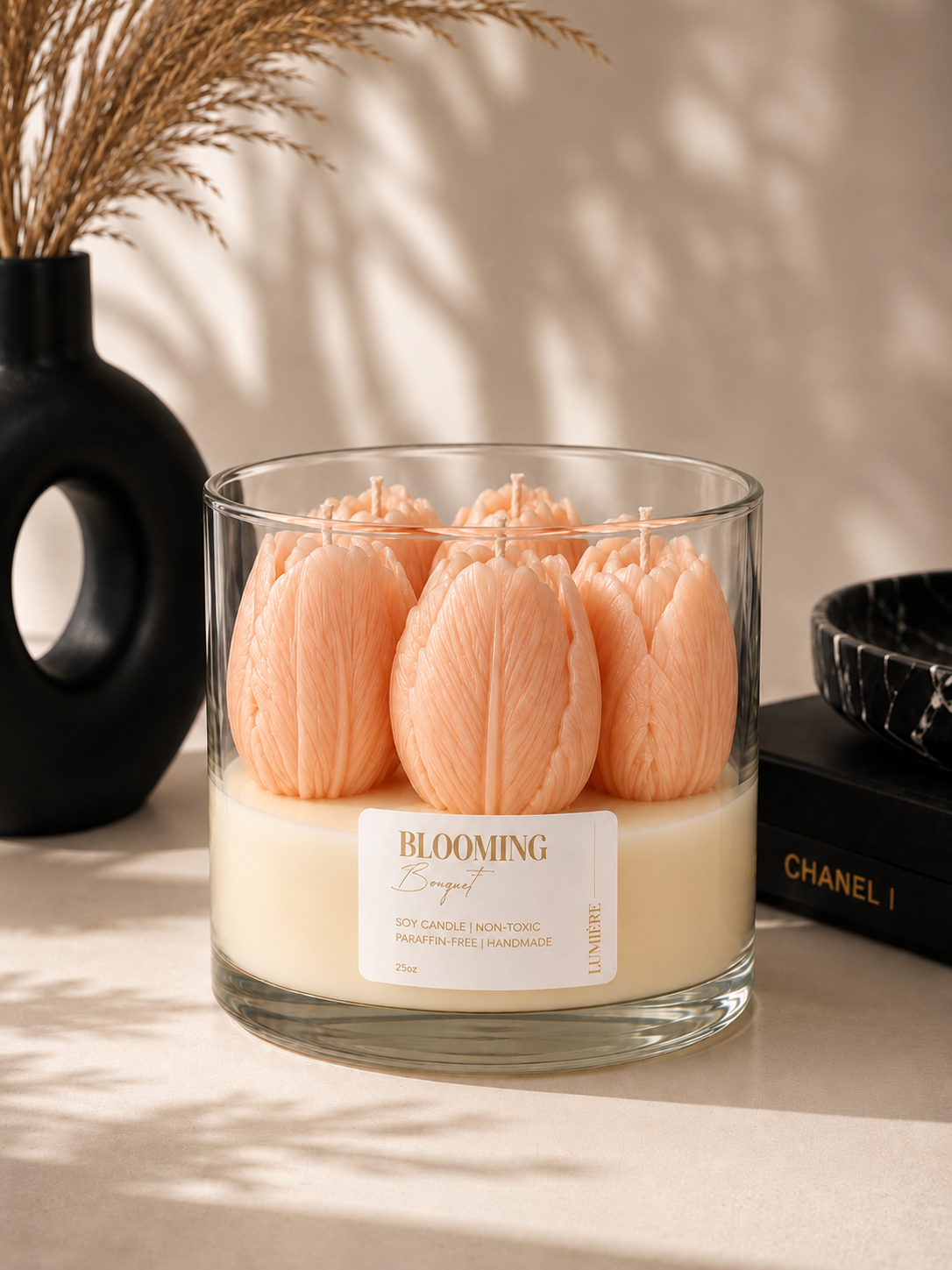 Lumiere Tulip Theme Scented Soy Wax Candle 25 oz for Home Decor Paraffin-Free Non-Toxic