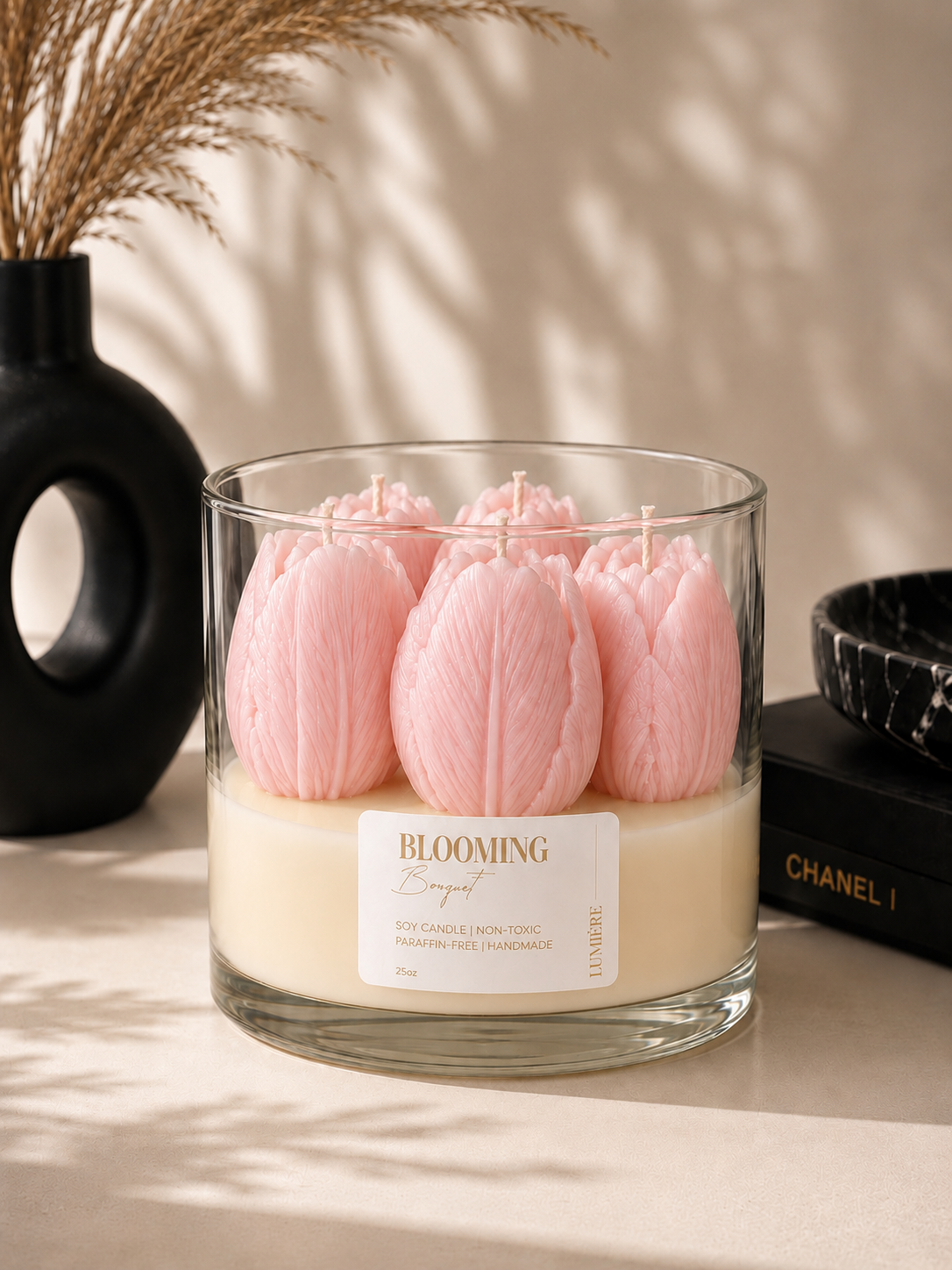 Lumiere Tulip Theme Scented Soy Wax Candle 25 oz for Home Decor Paraffin-Free Non-Toxic