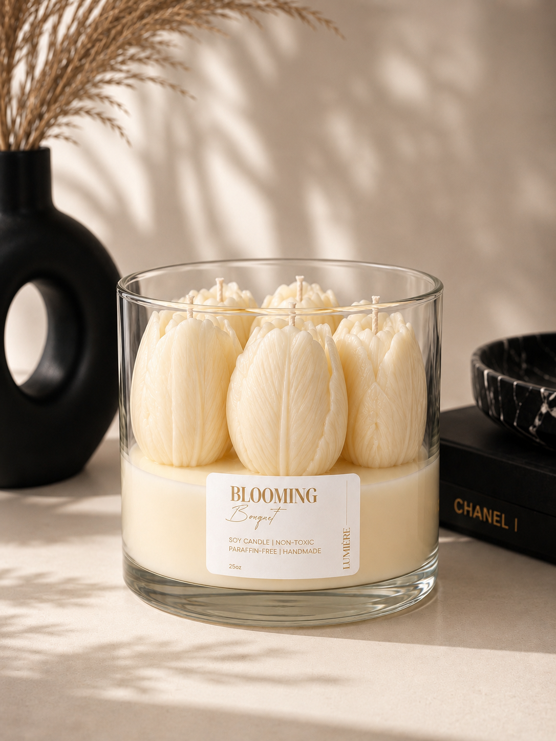 Lumiere Tulip Theme Scented Soy Wax Candle 25 oz for Home Decor Paraffin-Free Non-Toxic